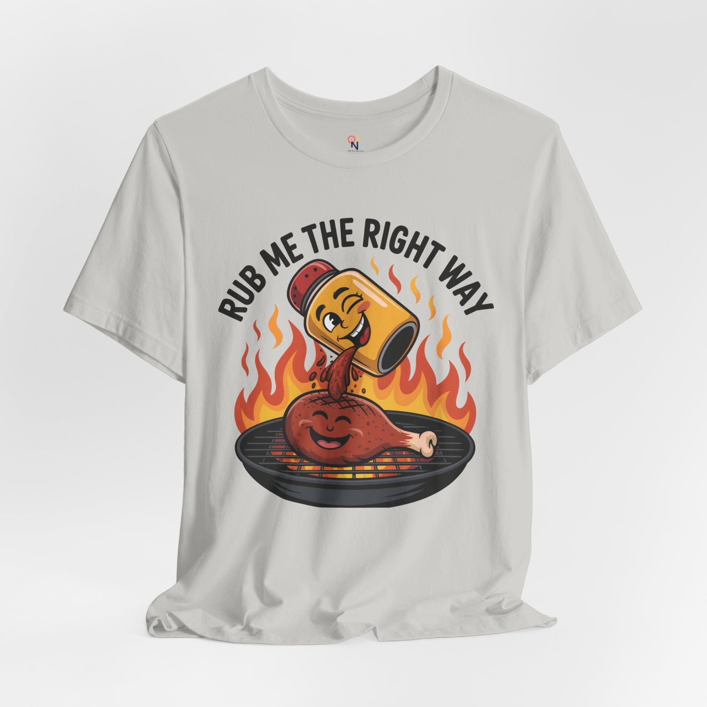 Fun Unisex T-Shirt with Cartoon Spice Shaker & Grilled Chicken Design – Playful BBQ Graphic