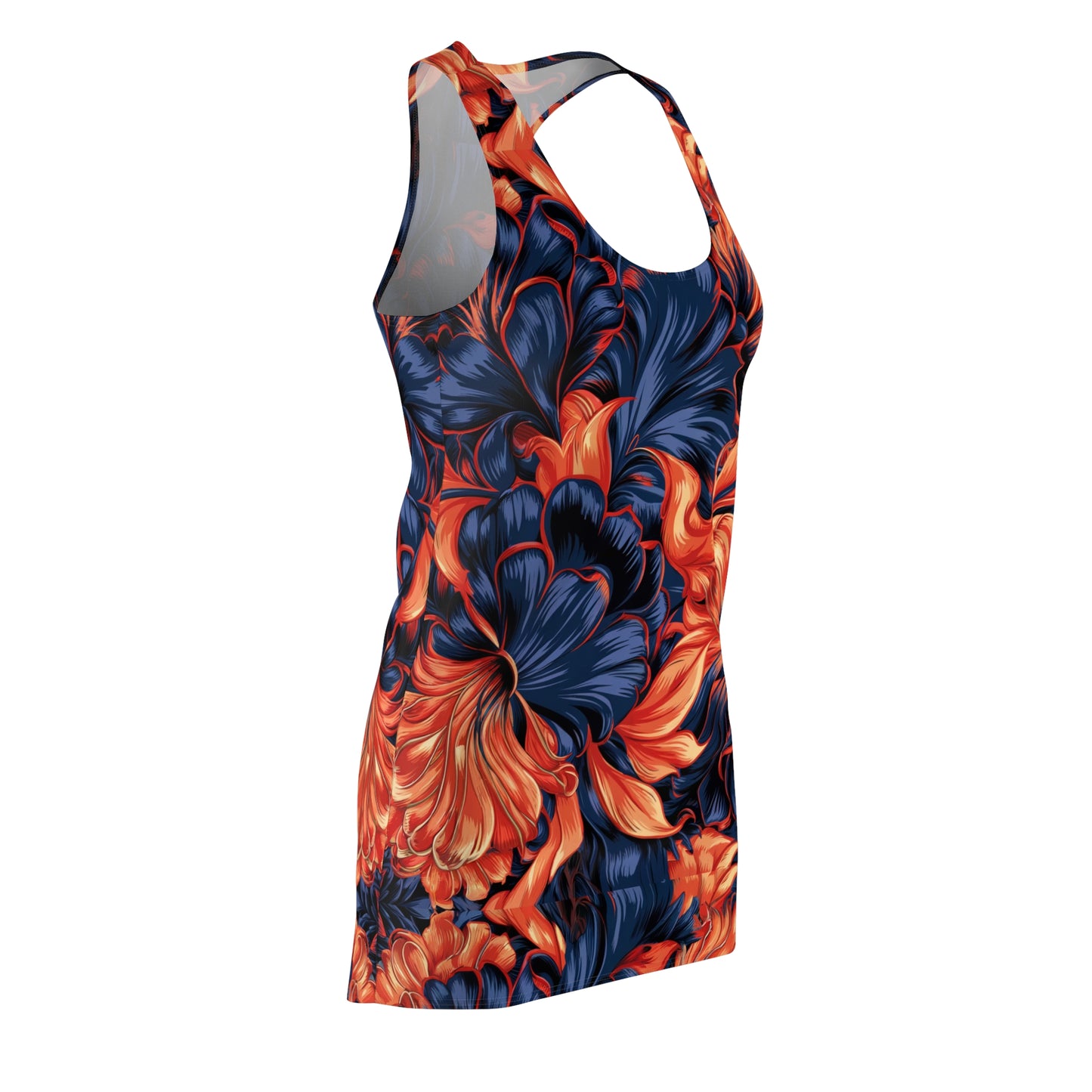 Vivid Navy & Tangerine Floral Pattern – Bold Elegance in Full Bloom