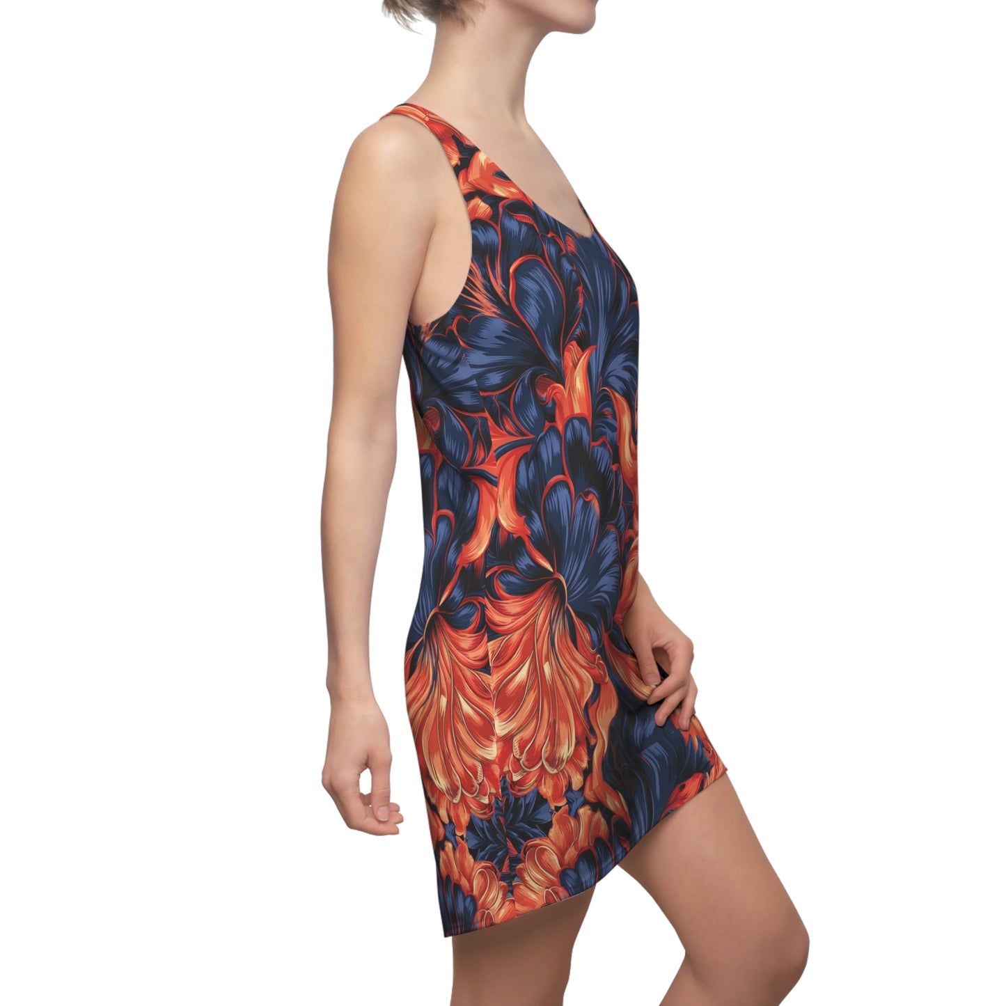 Vivid Navy & Tangerine Floral Pattern – Bold Elegance in Full Bloom