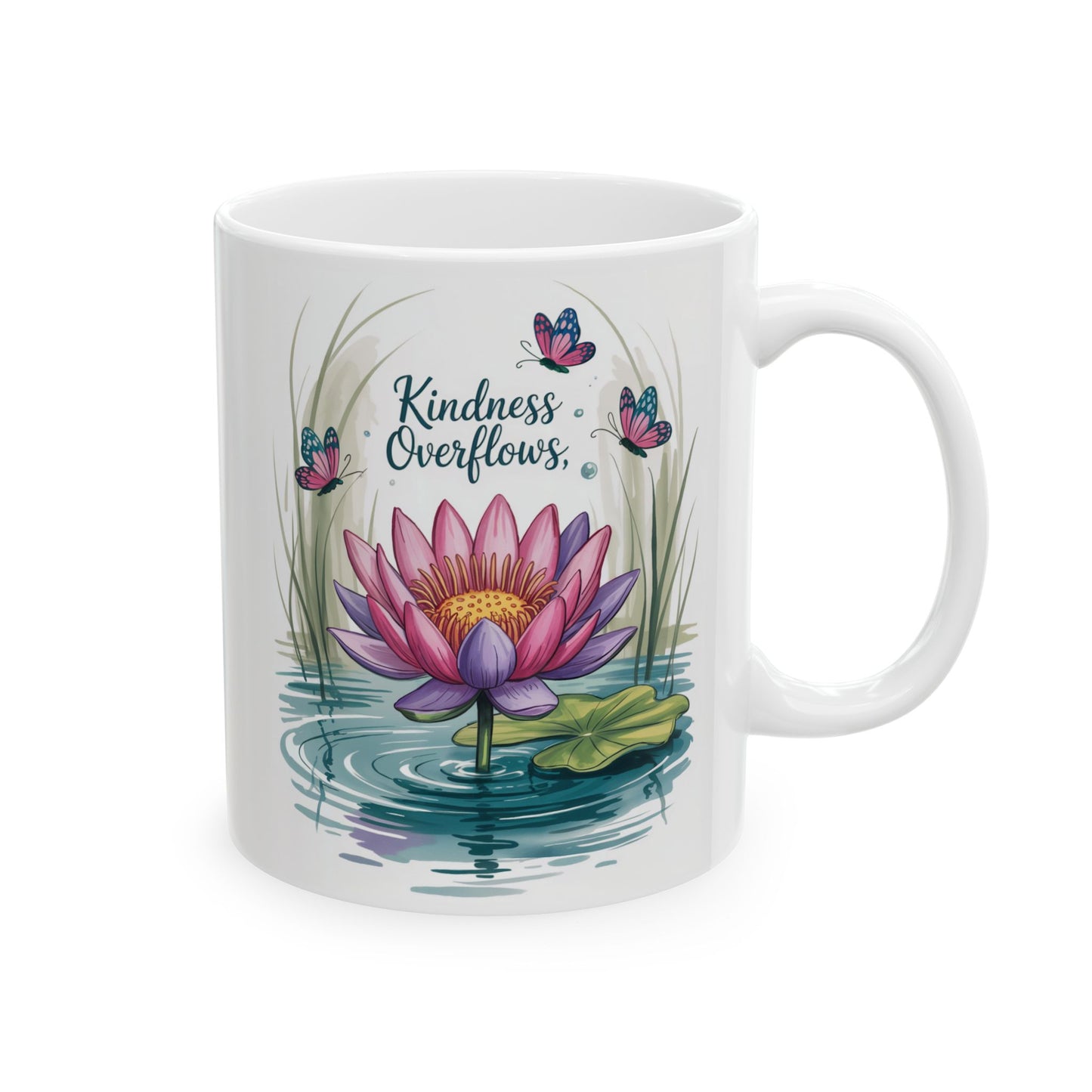 Kindness Overflows – Hand-Drawn Lotus Illustration Serene Lotus Floral Ceramic Mug