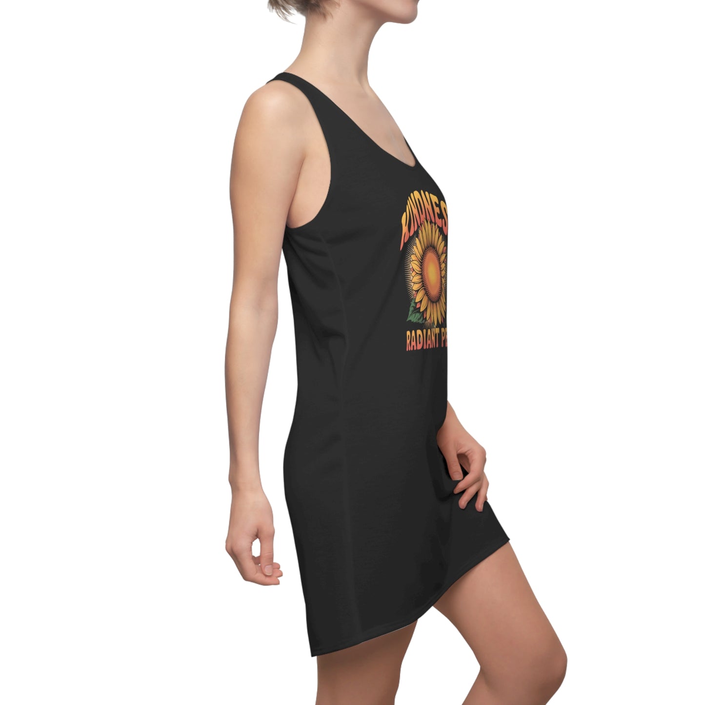 Racerback Dress Radiant Kindness Sunflower of Peace on Black