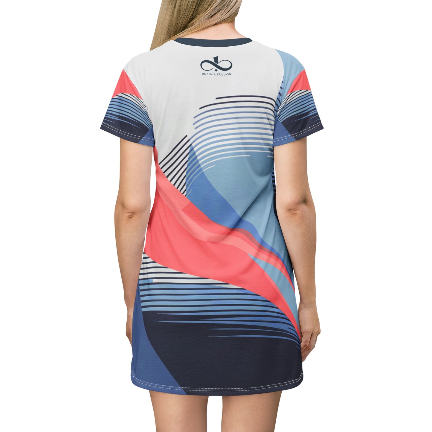 Abstract T-Shirt Dress - One In A Trillion | Midnight Navy, Blue Calm & Coral Love Apparel Collection – Unisex, Mix & Match