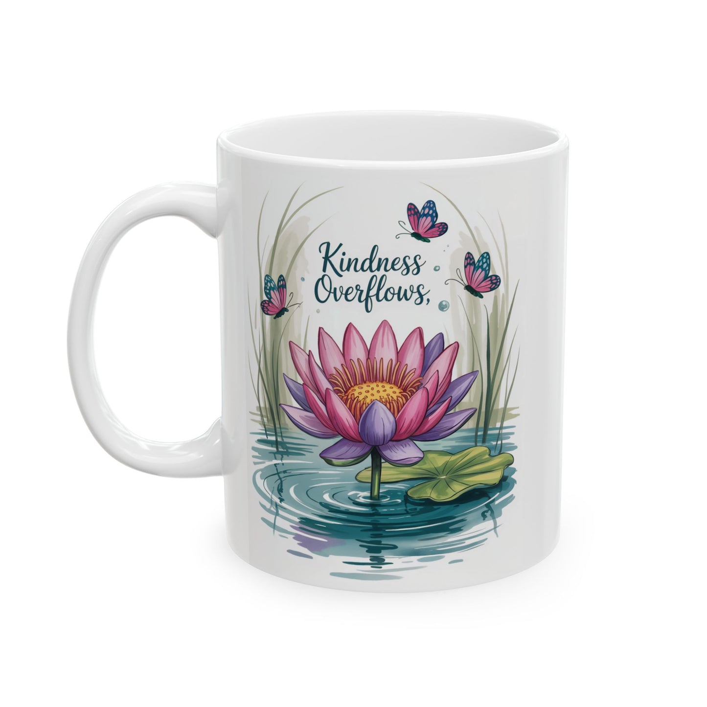 Kindness Overflows – Hand-Drawn Lotus Illustration Serene Lotus Floral Ceramic Mug