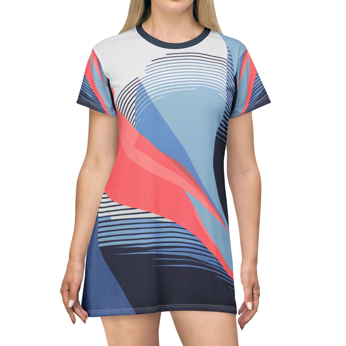 Abstract T-Shirt Dress - One In A Trillion | Midnight Navy, Blue Calm & Coral Love Apparel Collection – Unisex, Mix & Match