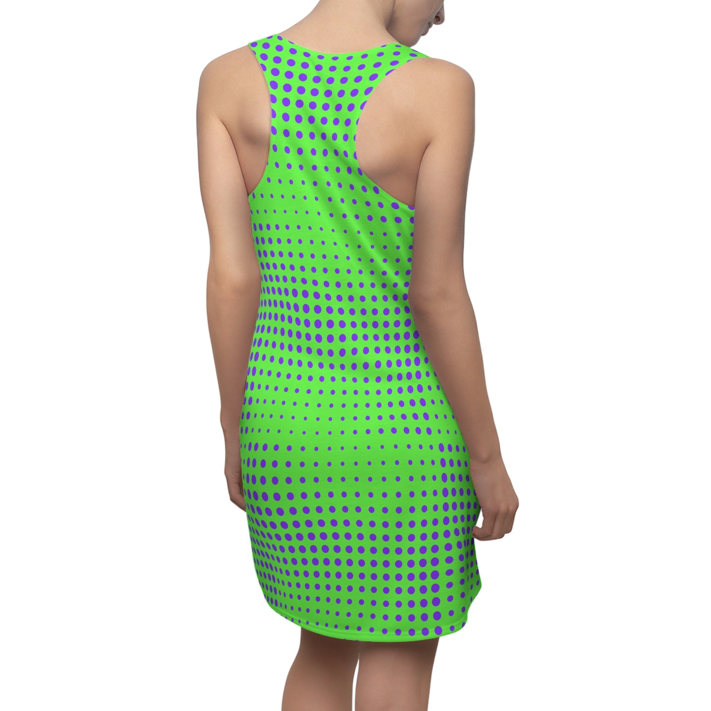Racerback Dress - Lime Green & Vivid Purple Polka Dots Design