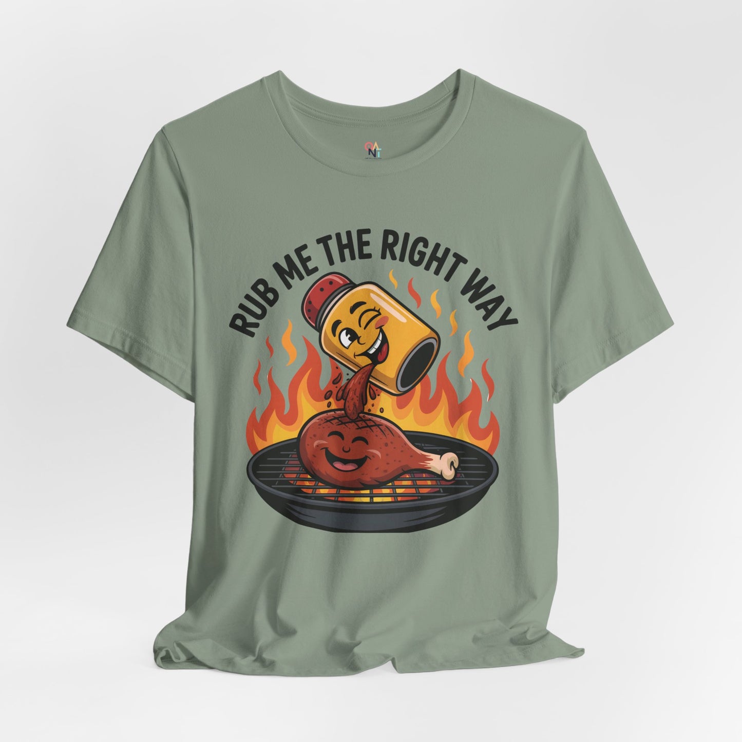 Fun Unisex T-Shirt with Cartoon Spice Shaker & Grilled Chicken Design – Playful BBQ Graphic