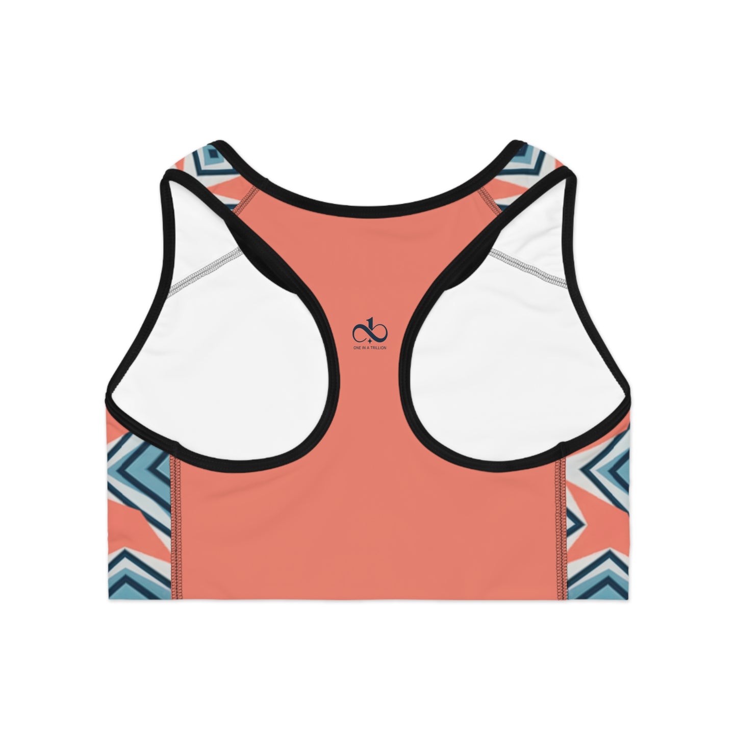Geometric Diamond Sports Bra - Coastal Calm with a Pop of Coral Love