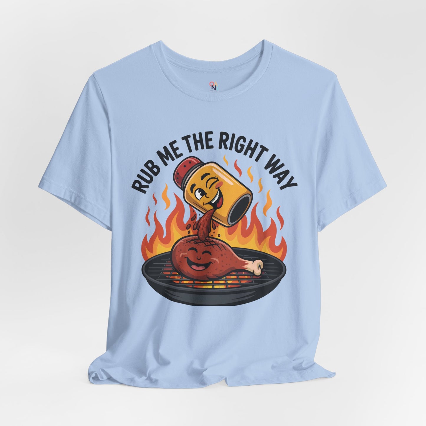 Fun Unisex T-Shirt with Cartoon Spice Shaker & Grilled Chicken Design – Playful BBQ Graphic