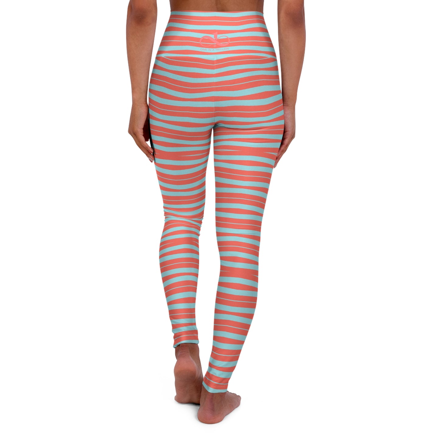 Yoga Leggings - Wavy Stripes Calm Blue & Coral Love Design