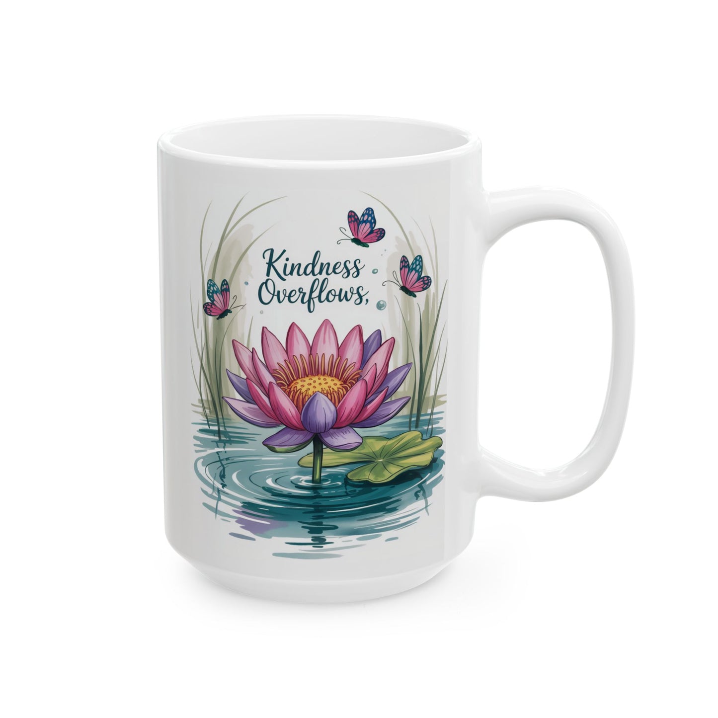 Kindness Overflows – Hand-Drawn Lotus Illustration Serene Lotus Floral Ceramic Mug