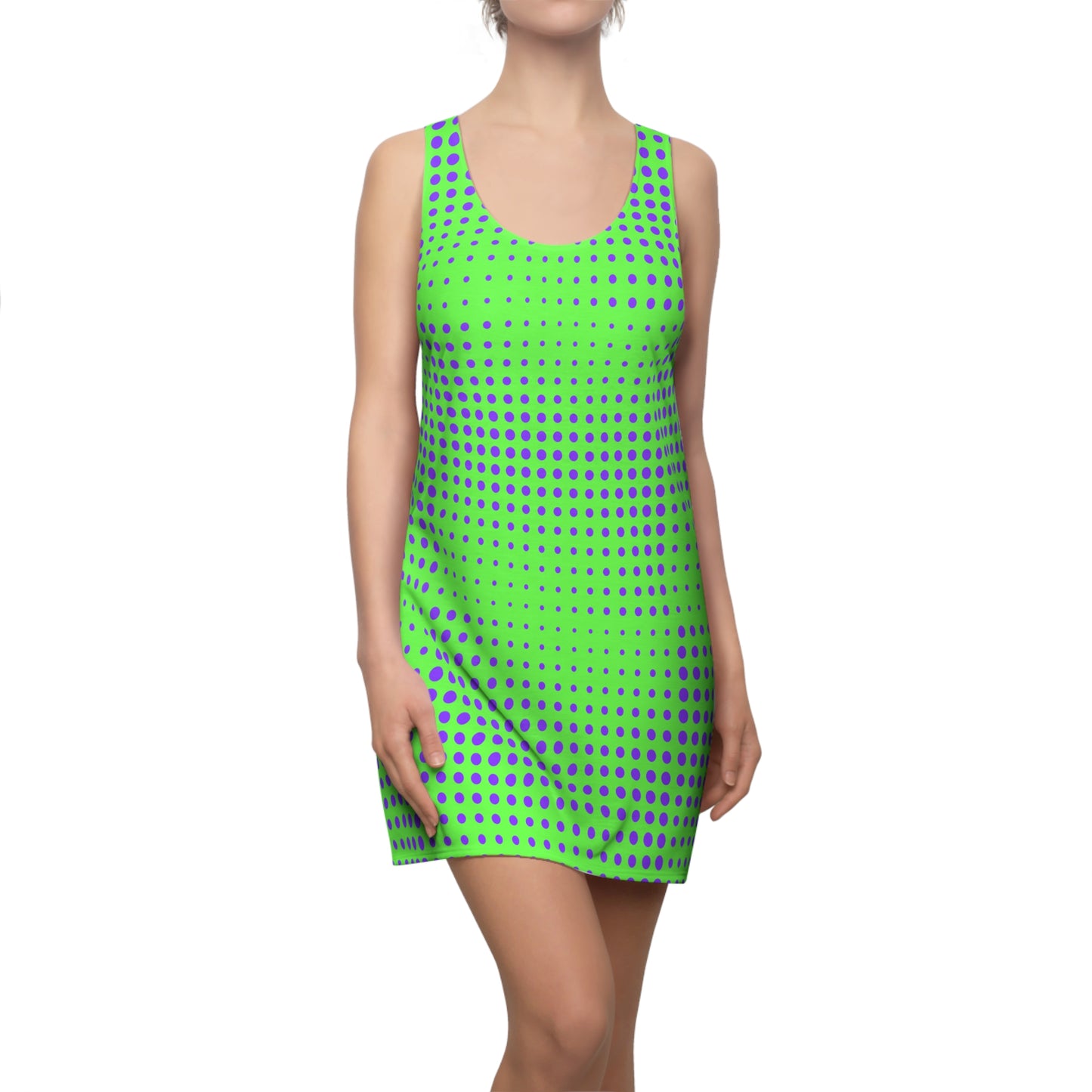 Racerback Dress - Lime Green & Vivid Purple Polka Dots Design