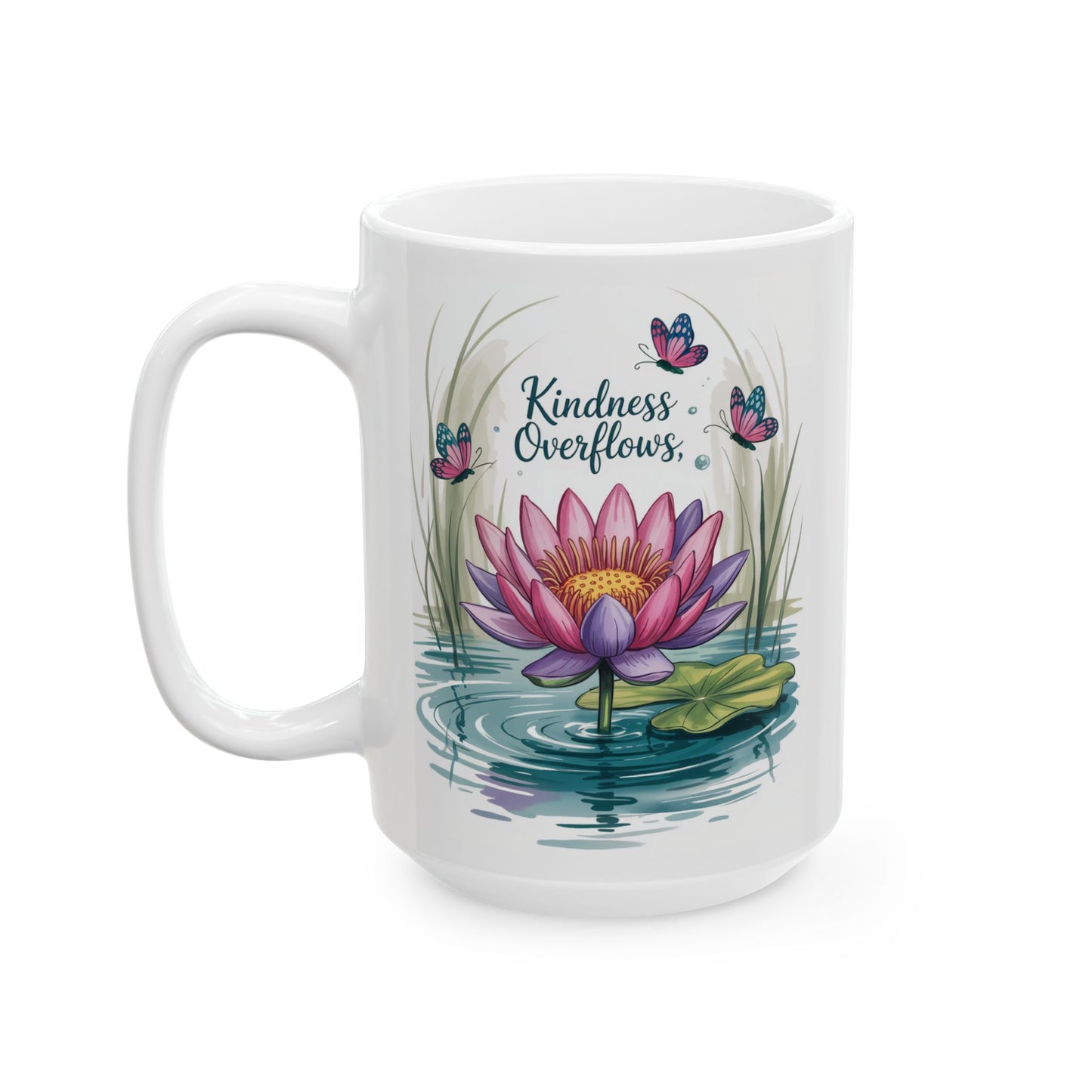 Kindness Overflows – Hand-Drawn Lotus Illustration Serene Lotus Floral Ceramic Mug