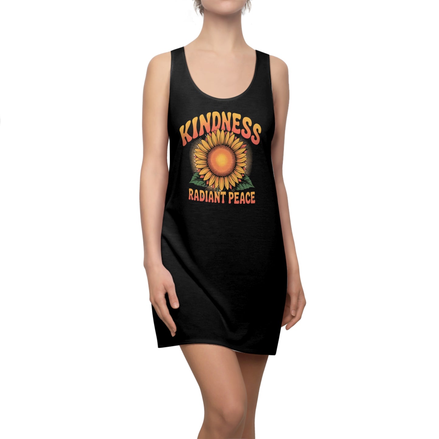 Racerback Dress Radiant Kindness Sunflower of Peace on Black