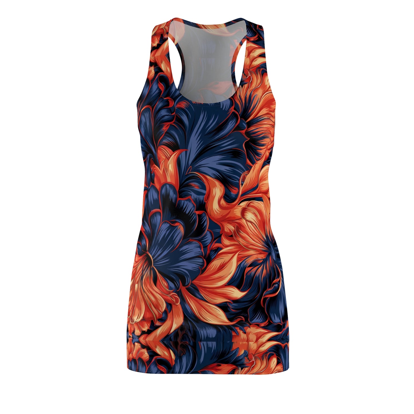 Vivid Navy & Tangerine Floral Pattern – Bold Elegance in Full Bloom