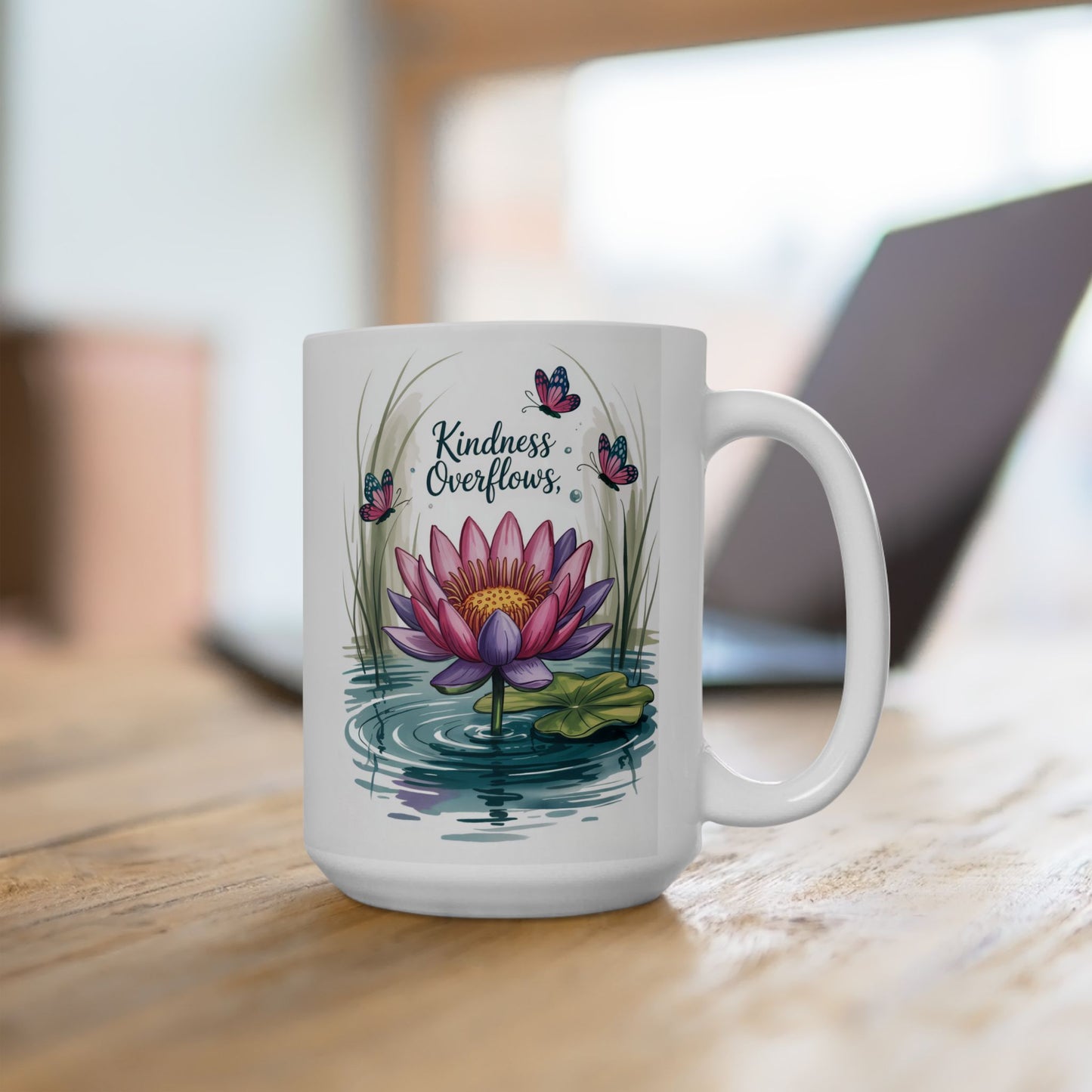Kindness Overflows – Hand-Drawn Lotus Illustration Serene Lotus Floral Ceramic Mug
