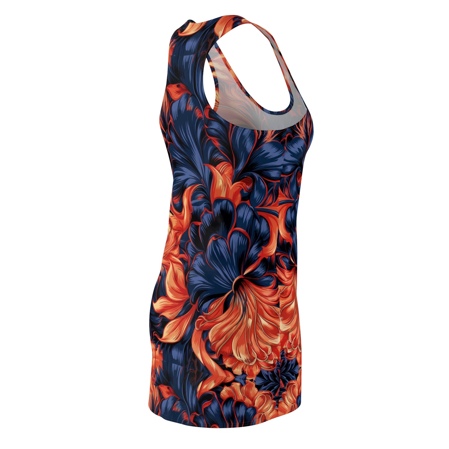 Vivid Navy & Tangerine Floral Pattern – Bold Elegance in Full Bloom