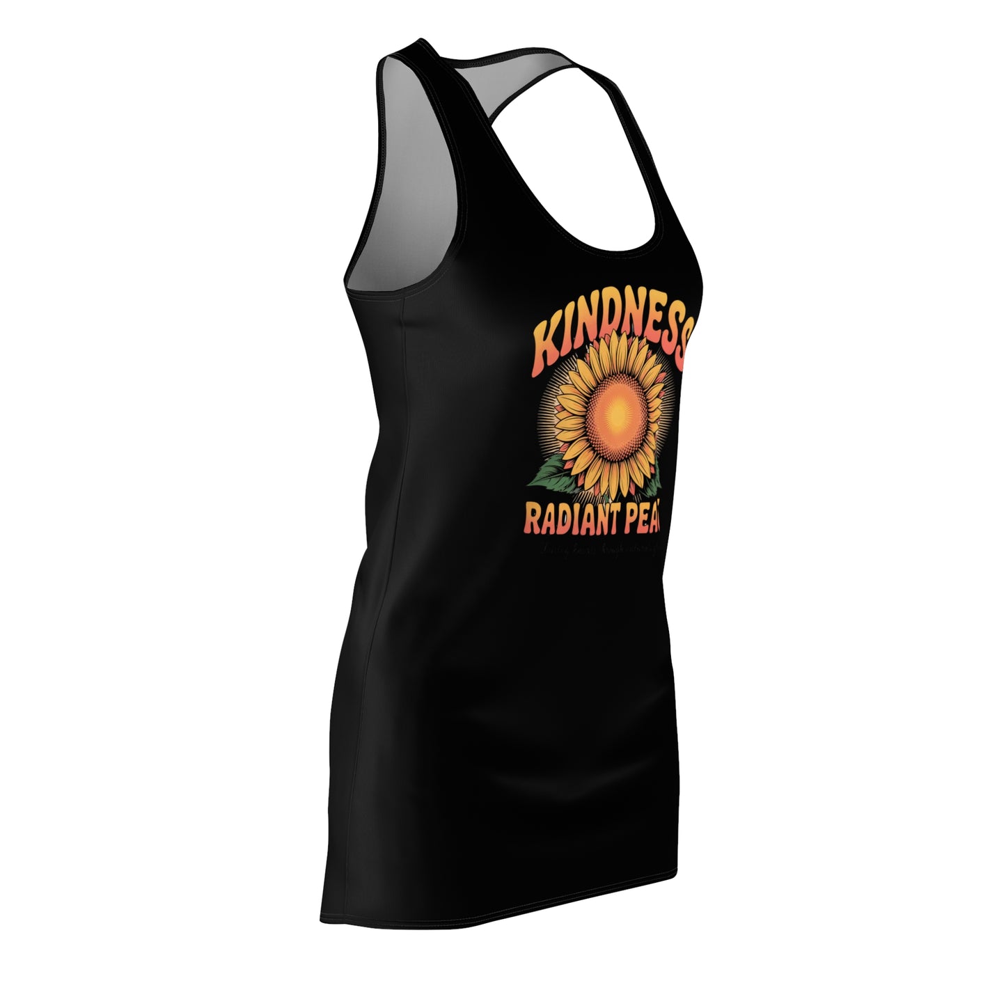 Racerback Dress Radiant Kindness Sunflower of Peace on Black
