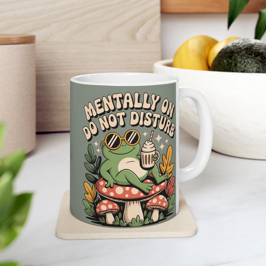 Mentally on Do Not Disturb - Coffee Vibe Mug, Retro Frog Design