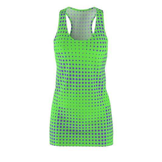 Racerback Dress - Lime Green & Vivid Purple Polka Dots Design