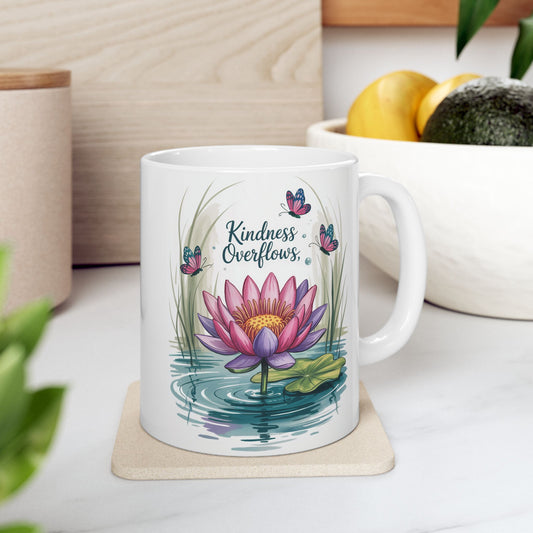 Kindness Overflows – Hand-Drawn Lotus Illustration Serene Lotus Floral Ceramic Mug