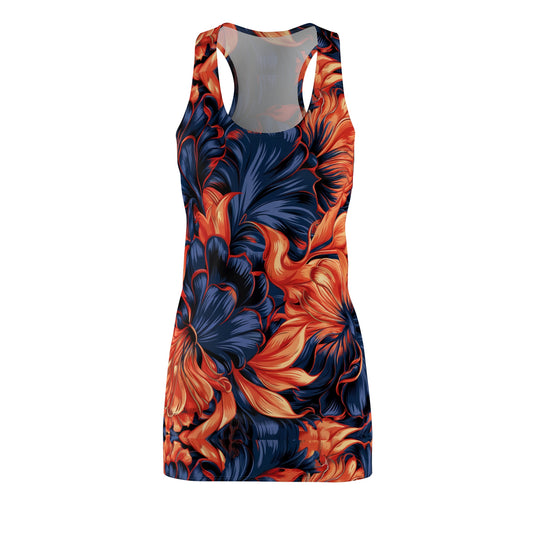 Vivid Navy & Tangerine Floral Pattern – Bold Elegance in Full Bloom