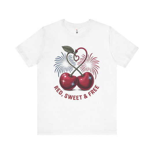 Red, Sweet & Free – Patriotic Cherry Heart 4th of July Unisex T-Shirt