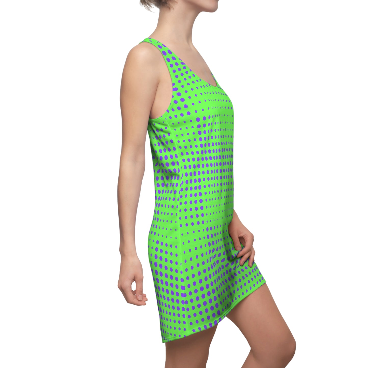 Racerback Dress - Lime Green & Vivid Purple Polka Dots Design